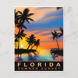 Florida, Zomer Zonsondergang met Palmbomen, Reizen Briefkaart