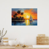 Florida Zonsondergang met zeilboot olieverfschilde Poster (Keuken)