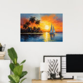 Florida Zonsondergang met zeilboot olieverfschilde Poster (Thuiskantoor)