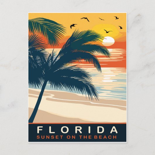 Florida, Zonsondergang op het strand, Reizen Briefkaart (Voorkant)