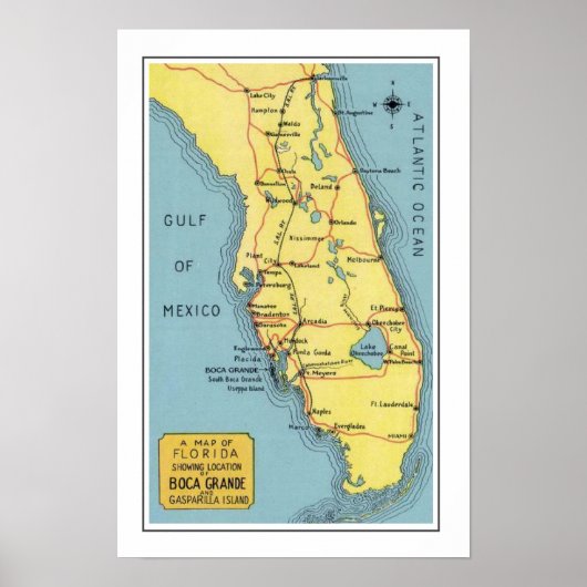 Floride Boca Grande Carte Poster Imprimer (Devant)