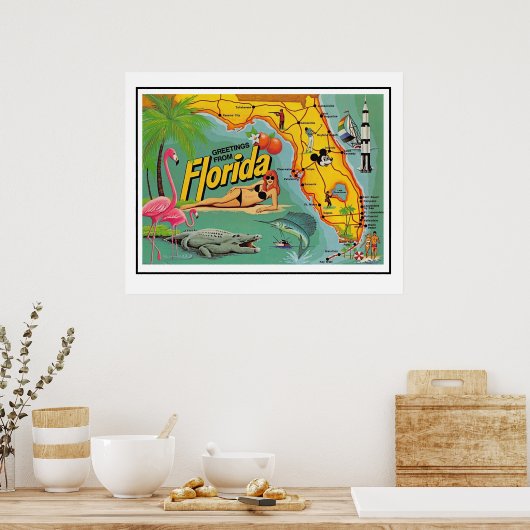 Floride Carte d'attraction affiche Imprimer (Cuisine)