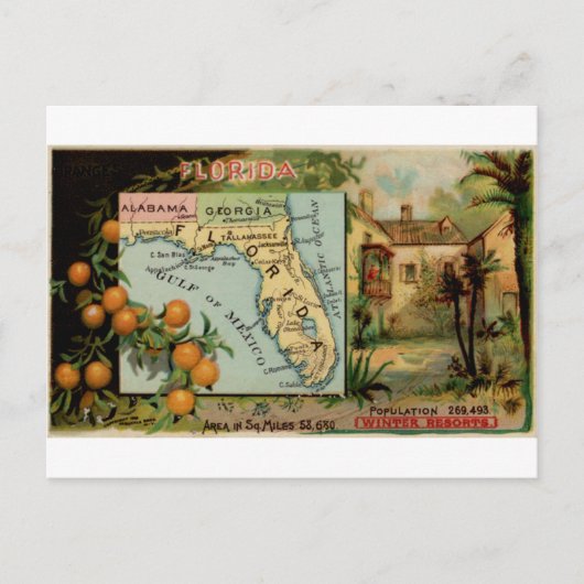 Floride, carte vintage 1889 (Devant)