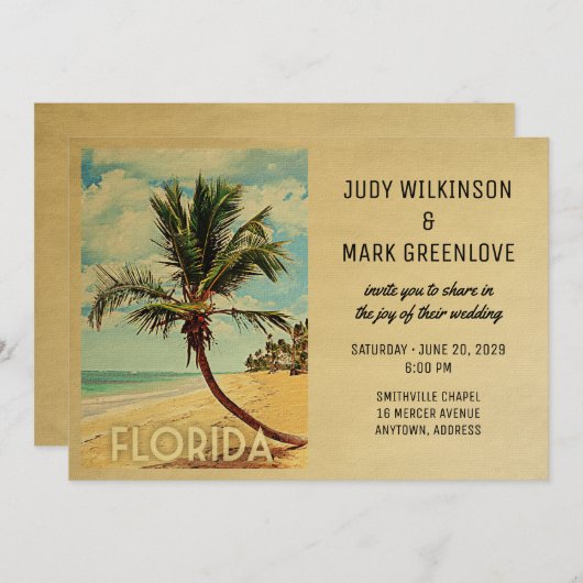 Floride Faire-part de mariage Beach Palm Tree (Devant / Derrière)