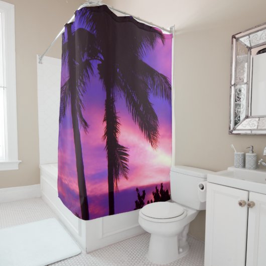 Floride Palm Purple Sunset Douche rideau (En situation)