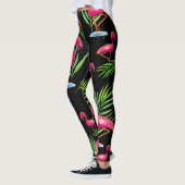 Floride Sud - Flamant rose rose Leggings sur noir (Gauche)