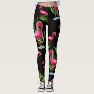 Floride Sud - Flamant rose rose Leggings sur noir