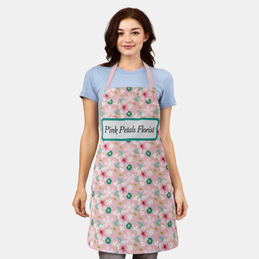 Florist Apron Pink met bloemen Schort (Gedragen)