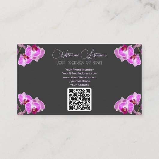 Florist-orchidee-bloemmonogram, QR-code Visitekaartje (Achterkant)