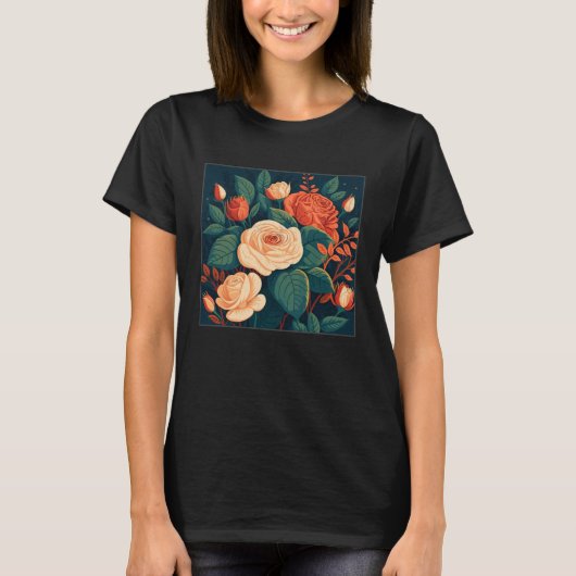 Florist Roses Pattern Illustration Flowers Leaf Wo T-shirt (Voorkant)