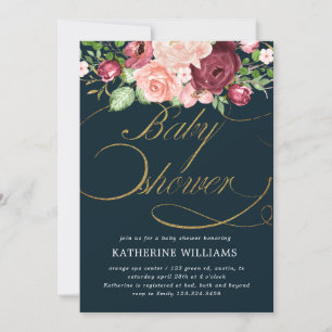 florkalligrafie goud baby shower uitnodiging