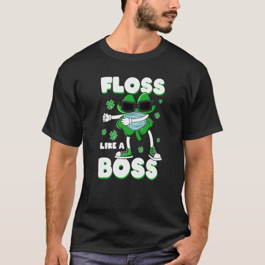Floss als een baas St Patrick's Day Shamrock Face  T-shirt (Voorkant)