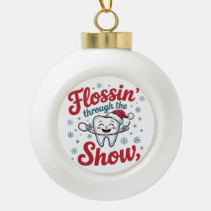 Flossen door de sneeuw Grappige Kerstmis Keramische Bal Ornament