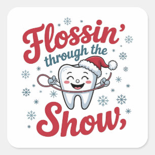 Flossen door de sneeuw Grappige Kerstmis  Vierkante Sticker