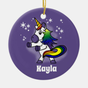 Flossen Regenboog Eenhoorn met Sterrenachtergrond Keramisch Ornament