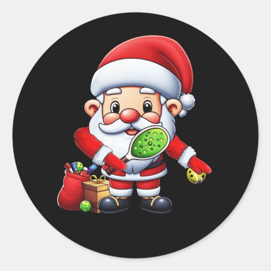 Flossen Santa Pickleball Speler Vrolijk Kerstfeest Ronde Sticker (Voorkant)