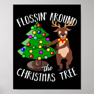 Flossin rond de kerstboom rendier Flossen Poster