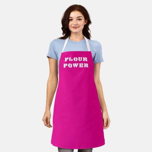 Flour Power Bright roze baking Schort (Gedragen)