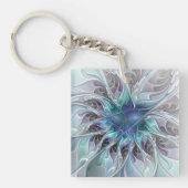 Flourish Abstract Modern Fractal Flower With Blue Sleutelhanger (Voorkant)