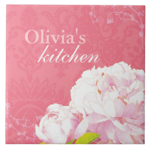 Flourish Coral Peony Swirls Kitchen Trivet Deco Tegeltje