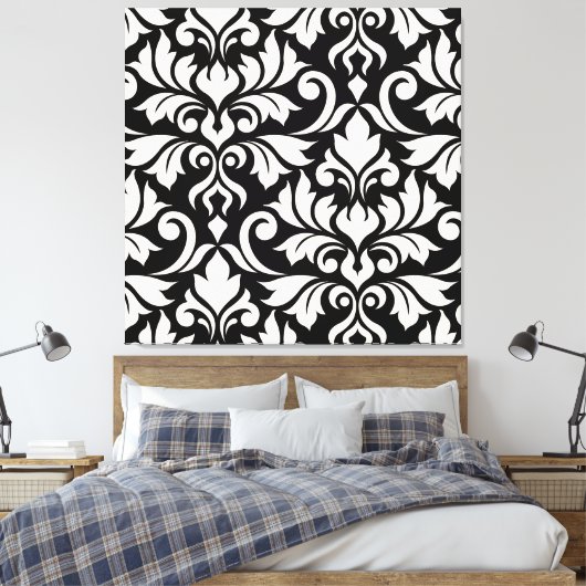 Flourish Damask Art I Cream on Black Canvas Afdruk (Insitu (Slaapkamer))