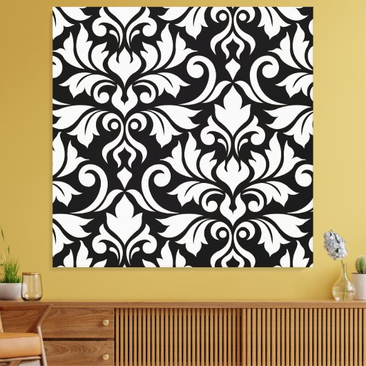 Flourish Damask Art I Cream on Black Canvas Afdruk (Insitu (Woonkamer))