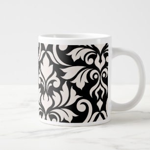 Flourish Damask Art I Cream op zwart Extra Grote Beker