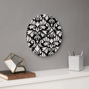 Flourish Damask Art I Cream op zwart Grote Klok
