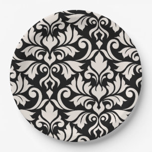 Flourish Damask Art I Cream op zwart Papieren Bordje