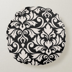 Flourish Damask Art I Crème op Zwart Rond Kussen