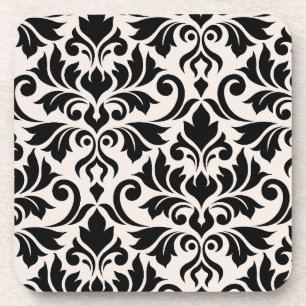 Flourish Damask Art I Zwart op Crème Bier Onderzetter