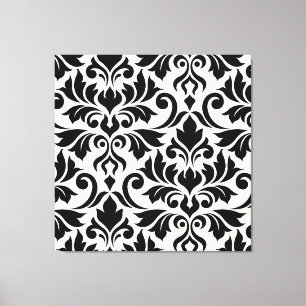 Flourish Damask Art I Zwart op Crème Canvas Afdruk