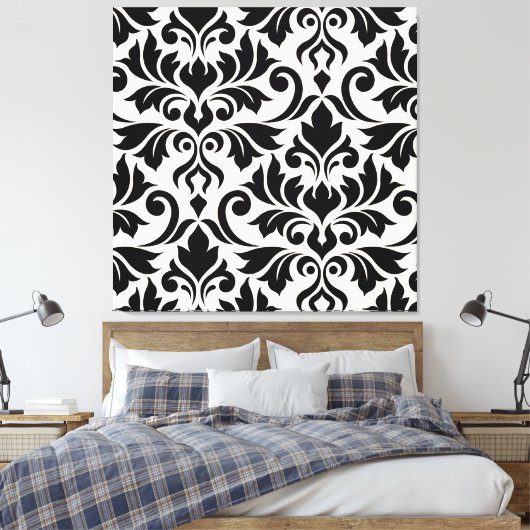 Flourish Damask Art I Zwart op Crème Canvas Afdruk (Insitu (Slaapkamer))