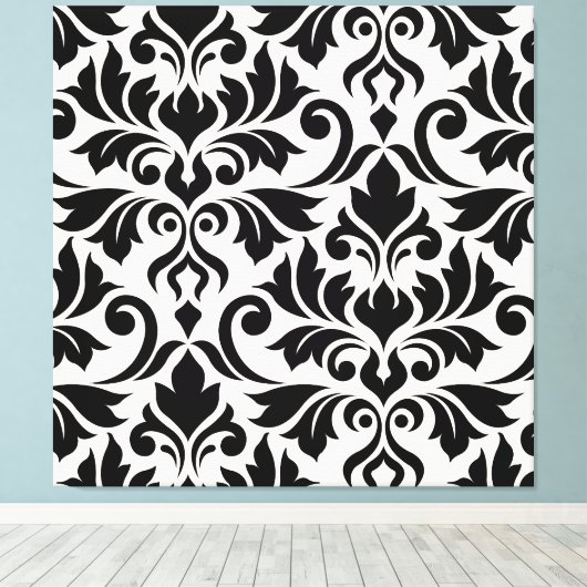 Flourish Damask Art I Zwart op Crème Canvas Afdruk (Insitu (Houten vloer))