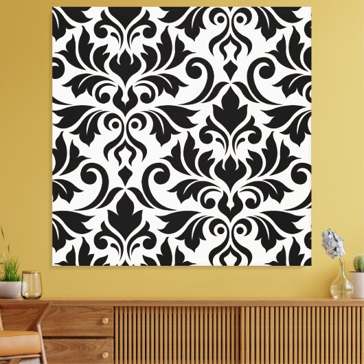 Flourish Damask Art I Zwart op Crème Canvas Afdruk (Insitu (Woonkamer))