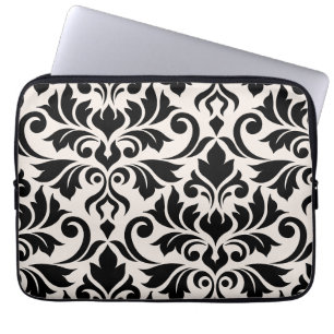 Flourish Damask Art I Zwart op Crème Laptop Sleeve