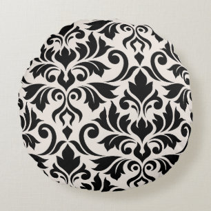 Flourish Damask Art I Zwart op Crème Rond Kussen