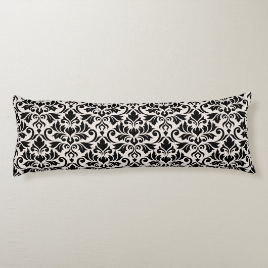 Flourish Damask Big Pattern Black on Cream Lichaamskussen (Achterkant)