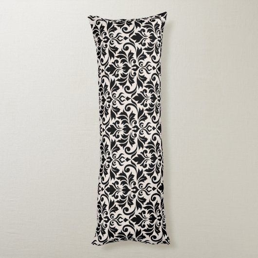 Flourish Damask Big Pattern Black on Cream Lichaamskussen (Achterkant (Verticaal))