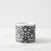 Flourish Damask Big Pattern White op Black Espresso Kop (Voorkant)