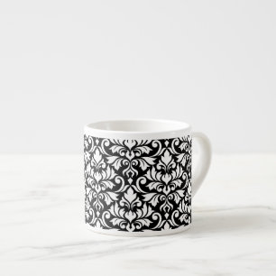 Flourish Damask Big Pattern White op Black Espresso Kop