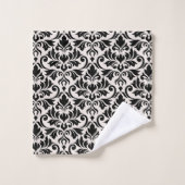Flourish Damask Pattern Black on Cream (Gant de toilette)