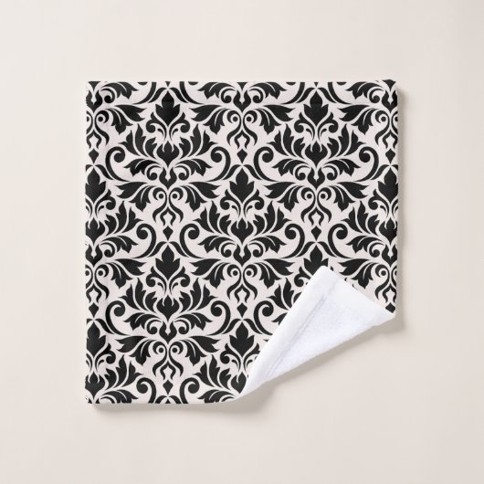 Flourish Damask Pattern Black on Cream (Gant de toilette)