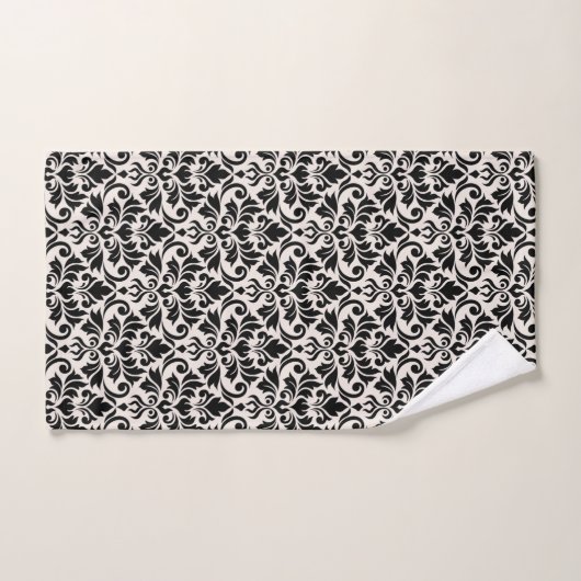 Flourish Damask Pattern Black on Cream (Serviette à main)