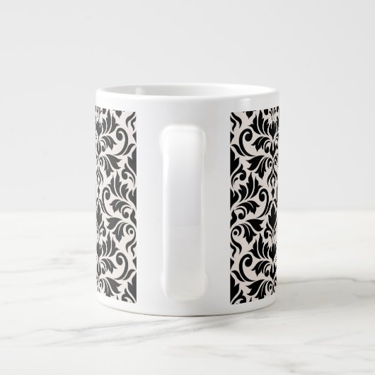 Flourish Damask Pattern Black on Cream Extra Grote Beker (Achterkant)