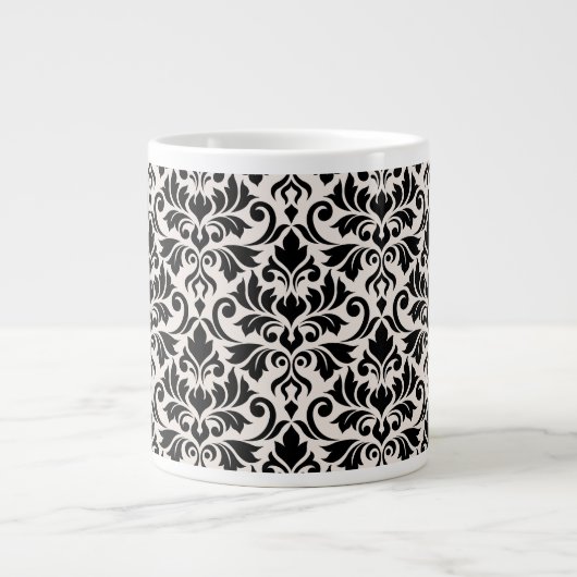 Flourish Damask Pattern Black on Cream Extra Grote Beker (Voorkant)