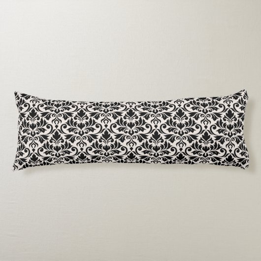 Flourish Damask Pattern Black on Cream Lichaamskussen (Voorkant)