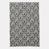 Flourish Damask Pattern Black on Cream Theedoek (Verticaal)
