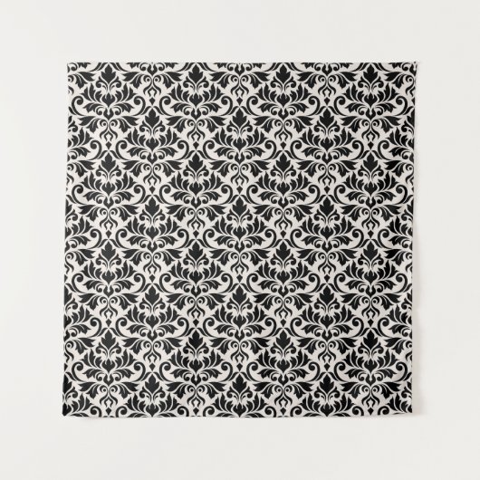 Flourish Damask Pattern Black on Cream Wandkleed (Voorkant)