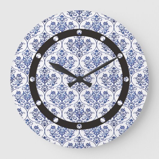 Flourish Damask Pattern - blauw Grote Klok (Voorkant)